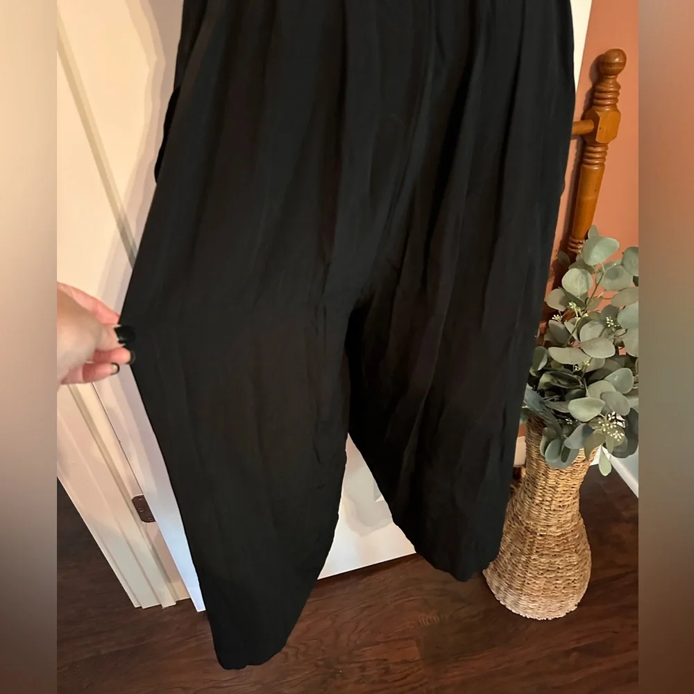 Eileen Fisher Black Sleeveless draped back zipper tencel viscose L ankle jumper